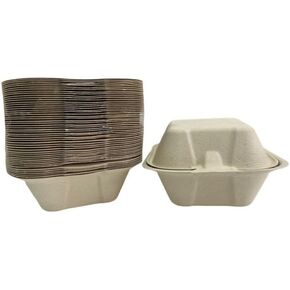 Hewnda 50 Pack 6X9 Inch Clamshell Takeout Tray,Microwaveable paper hinged containers,Clamshell Food Containers, Burgers,Sandwich, Cookies Take-Out Container (White)