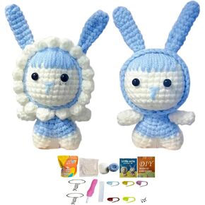 Xinpinzhou Crochet Kit for Beginners Adults Kids, Rabbit Animal Easy DIY Beginning How Learn to Crocheting Starter Set Advanced Crochetta Chrochet Crafting Knitting Crafts for Adults Hobby Women
