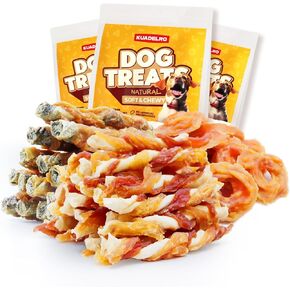 Dog Treats Variety Pack – Chicken Wrapped Cod Skin, Chicken Rings, Cod Chicken Duck Twist Sticks – Natural High Protein Dental Chews for Dogs – Healthy, Grain-Free, Long-Lasting Snacks