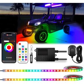 12pcs Golf Cart Lights with Voltage Reducer, RGB Led Underglow Light Kit with 2 Remotes and App Control, 12v-72v Input, Waterproof, Sound Active, Battery Drain Protect Kill Switch Golf Cart Light