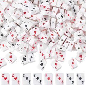 Sunnyclue 1 Box 300pcs Polymer Clay Clay Beads Poker Play Beads Bulk Flat Rectangle Black White Hearts Clubs Diamonds Clay Print Spacer Bead for Jewelry Making Supplies Diy Netclace Bracelet