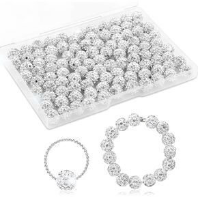 100pcs حبات المجوهرات حجر الراين ، 10 مم حبات من البلورات البيضاء جولة جولة ديسكو الكرة حبات اللمعان اللامع المتأخر الحرف اليدوية لصنع المجوهرات وديكور ديي
