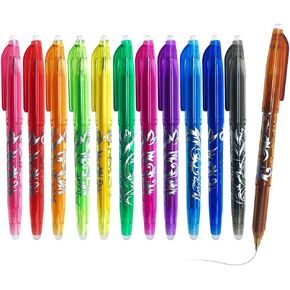 DxJ Erasable Gel Pens - 12pcs Heat Erase Pens for Fabric,0.5mm Fine Point Rolling Ball Pen,Assorted Color Inks for Drawing Writing,Gel Ink Rollerball Pens for Kid Students Adults