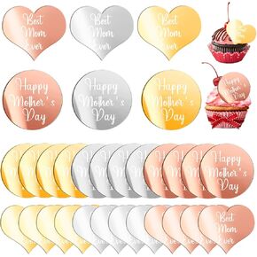 24 PCS Happy Mother's Day's Acrylic Cupcake Toppers Cake Disc ، أفضل أمي من أي وقت مضى تعكس سحر كعكة الأكريليك Topper لتزيين حفلة عيد الأم