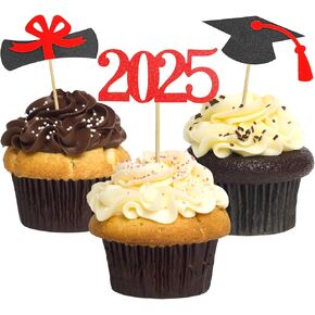 تخرج التخرج من القبعات العليا 2025،48 أجهزة كمبيوتر تخرج ، فئة من 2025 مخطوطة الطعام ، لوازم حفلات التخرج/مقبلات الطعام يختار ديكور كعكة صغيرة (أزرق)