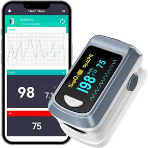 Pulse Oximeter Blood Oxygen Monitor Fingertip HealthTree Bluetooth Pulse Ox with Free APP, O2 Pulse Oximeter Finger and Heart Rate Monitor
