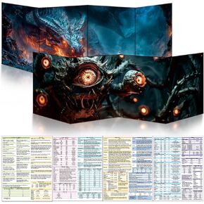Byhoo 2 PCS DM Screen for D&D 5E with 2 Immersive Themes，Waterproof Reusable Surface, Tri-Fold Portable Design Folds to A4 Size DND Accessories Compatible with Players Handbook