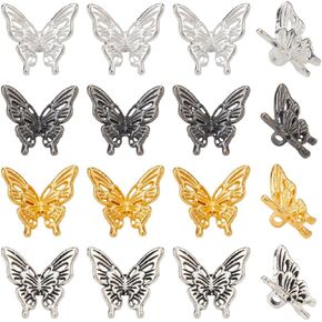 Sunnyclue 1 Box 120pcs Gold Butterfly Spacer Beads Silver Wing Beads Bulk Tibetan Alloy Metal Enlect Fly Beads for Jewelry Making Supplies Diy Craft Necklet Crrafting