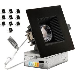 YUURTA 4-Inch Black Square Recessed Lighting Anti Glare Ceiling LED Downlight (Pot Light) CRI90+ Color Selectable 5CCT: 2700K/3000K/3500K/4000K/5000K Dimmable 1000lm 120V ETL Listed IC Rated (10-pack)