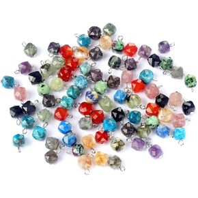 13pcs Natural Stone Pendant Faceted Aquamarines Lapis Lazuli Cube Square Beads Quartz Apatite Charms for Jewelry Bracelet Necklace