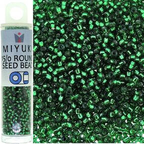 Miyuki Round Bead Bead Size 15/0 8.2g Silver مبطنة الزمرد الأخضر