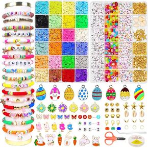 X Hot Popcorn 4337Pcs Easter Polymer Clay Beads & Charms Jewelry Making Kit Bead Kit for Bracelet Necklace Earring DIY Spring Easter Party Supplies Jewelry Making Supplies