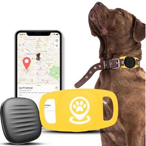 تعقب الكلاب Smart Pet Location Tracker مع حامل ذوي الياقات الوردي ، ومكتشف العناصر الذكية الشخصية ، وجهاز تتبع الكلاب المعتمدة من MFI ، ولا توجد رسوم شهرية ، مع Apple Find My ، وليس GPS (iOS فقط) Golden