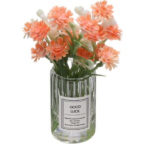 Mini Flowers Dollhouse in Vase, 2.76" Length, Silk Plastic Miniature Dollhouse Accessories with Tiny Baby's Breath Orange - (Applications: for Fairy Micro House Ornament) 1-Pieces