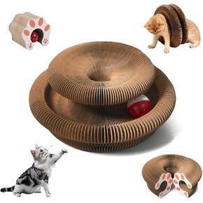 لوحة خدش Cat Magnetic من أجل شحذ المخلب ولعب اللياقة البدنية ، ألعاب Kitty Kurlz قابلة للطي مع كرات مع أجراس للداخلية والخارجية - البني