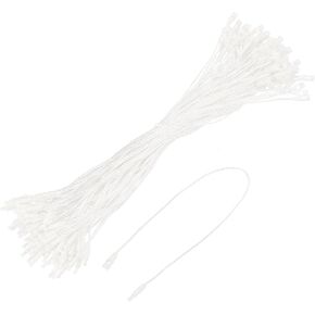 MECCANIXITY Cotton Hang Tag String Snap Lock Pins Loop Price Tag Fastener Plastic Tags Ties White 9.8 Inch Pack of 100