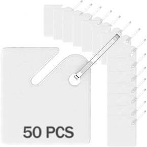 50 PCS علامات مفتاح بلاستيكية بيضاء 1.5 بوصة معرفات العلامات المفتاح مع السنانير المفاجئة المعدنية معلقة مع ملصقات للمكاتب المنزلية والمرائب
