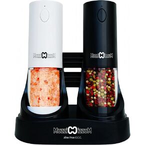 Electric Salt and Pepper Grinder Set with USB Charging Base, Upgraded 95ml Larger Capacity, Adjustable Coarseness,Stainless Steel Automatic Pepper Mill with One-Hand Operation, 2 Pack (Silver+Silver)