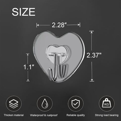 TocTen Adhesive Hook, 8 Pack Hold 30lb(Max) Heavy Duty Sticky Hooks, Damage Free Self-Adhesive Traceless Clear Wall Hooks, Waterproof and Rustproof Shower Towel Hook for Bathroom Kitchen Office in Saudi Arabia