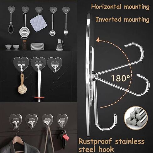TocTen Adhesive Hook, 8 Pack Hold 30lb(Max) Heavy Duty Sticky Hooks, Damage Free Self-Adhesive Traceless Clear Wall Hooks, Waterproof and Rustproof Shower Towel Hook for Bathroom Kitchen Office in Saudi Arabia
