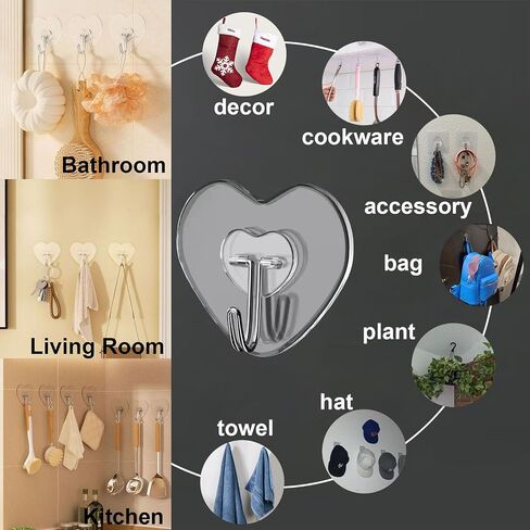 TocTen Adhesive Hook, 8 Pack Hold 30lb(Max) Heavy Duty Sticky Hooks, Damage Free Self-Adhesive Traceless Clear Wall Hooks, Waterproof and Rustproof Shower Towel Hook for Bathroom Kitchen Office in Saudi Arabia