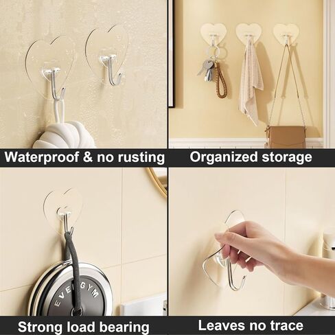 TocTen Adhesive Hook, 8 Pack Hold 30lb(Max) Heavy Duty Sticky Hooks, Damage Free Self-Adhesive Traceless Clear Wall Hooks, Waterproof and Rustproof Shower Towel Hook for Bathroom Kitchen Office in Saudi Arabia