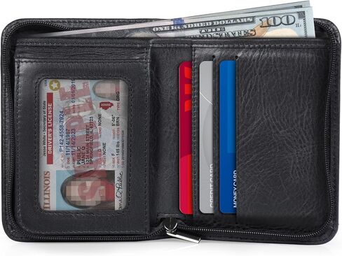محفظة Otto Angelino RFID Blocking للرجال بسحاب ثنائية الطي - جلد البقر الإيطالي - راحة رفيعة أثناء السفر - حامل بطاقة الائتمان مع فتحة شفافة لبطاقة الهوية - حامل للعملات المعدنية مرة أخرى in Saudi Arabia