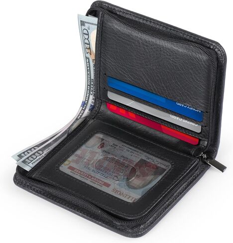 محفظة Otto Angelino RFID Blocking للرجال بسحاب ثنائية الطي - جلد البقر الإيطالي - راحة رفيعة أثناء السفر - حامل بطاقة الائتمان مع فتحة شفافة لبطاقة الهوية - حامل للعملات المعدنية مرة أخرى in Saudi Arabia