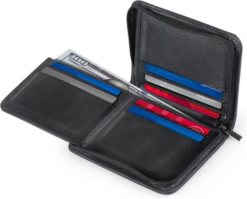 محفظة Otto Angelino RFID Blocking للرجال بسحاب ثنائية الطي - جلد البقر الإيطالي - راحة رفيعة أثناء السفر - حامل بطاقة الائتمان مع فتحة شفافة لبطاقة الهوية - حامل للعملات المعدنية مرة أخرى in Saudi Arabia