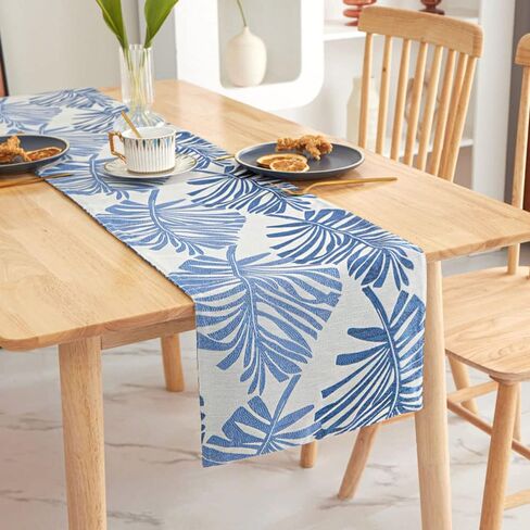 Cotton Linen Table Runner 63 Inch Long Green Palm Leaf Runners for Dining Table Everyday Use Holiday Decor (Green,12×63 Inch) in Kuwait