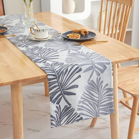 Cotton Linen Table Runner 63 Inch Long Green Palm Leaf Runners for Dining Table Everyday Use Holiday Decor (Green,12×63 Inch) in Kuwait