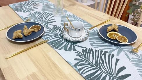 Cotton Linen Table Runner 63 Inch Long Green Palm Leaf Runners for Dining Table Everyday Use Holiday Decor (Green,12×63 Inch) in Kuwait