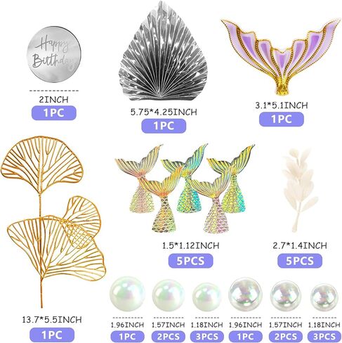 Drwate Mermaid Cake Toppers - Tail Cake Decorations مع كرات اللؤلؤ البيضاء لعيد ميلاد الفتاة أو استحمام الطفل - تحت Sea Party Mermaid Supplies (النمط 1) in Kuwait