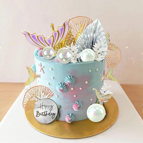 Drwate Mermaid Cake Toppers - Tail Cake Decorations مع كرات اللؤلؤ البيضاء لعيد ميلاد الفتاة أو استحمام الطفل - تحت Sea Party Mermaid Supplies (النمط 1) in Kuwait