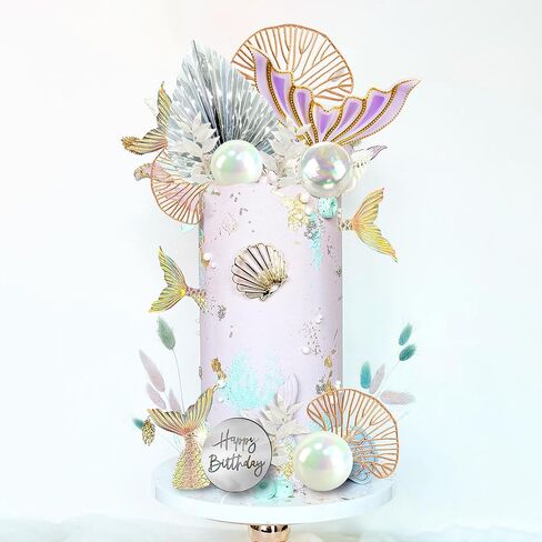 Drwate Mermaid Cake Toppers - Tail Cake Decorations مع كرات اللؤلؤ البيضاء لعيد ميلاد الفتاة أو استحمام الطفل - تحت Sea Party Mermaid Supplies (النمط 1) in Kuwait