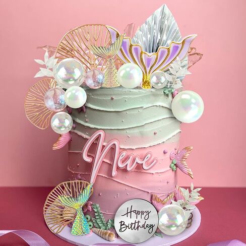 Drwate Mermaid Cake Toppers - Tail Cake Decorations مع كرات اللؤلؤ البيضاء لعيد ميلاد الفتاة أو استحمام الطفل - تحت Sea Party Mermaid Supplies (النمط 1) in Kuwait