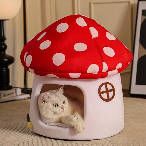 Mushroom Cat Bed Chocolate Cookie Cat Beds for Indoor Cats Mushroom Cow Shape Cat Cave Bed Cat Tent with Removable & Washable Cushion Pillow Cat House Bed for Cats Small Dogs ﻿ in Saudi Arabia