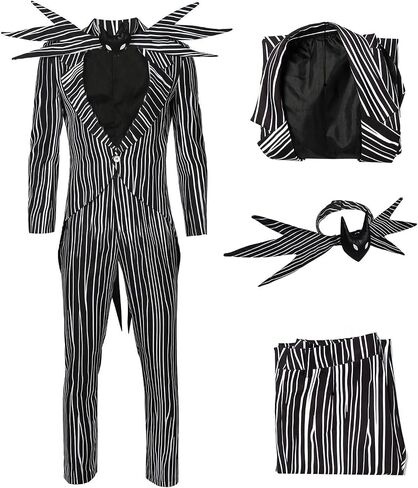Men Jack Costume Nightmare Halloween Christmas Cosplay Stripe Jacket Pants with Bowtie in Kuwait