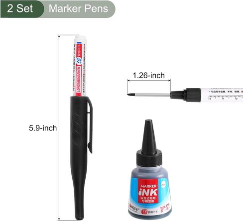 YOKIVE 2 Pcs Deep Hole Marker Pens, Black Ink Pen with Long Tip with Ink, Deep Hole Marking, Great for Home Decoration, Woodworking, Metal Processing in Saudi Arabia