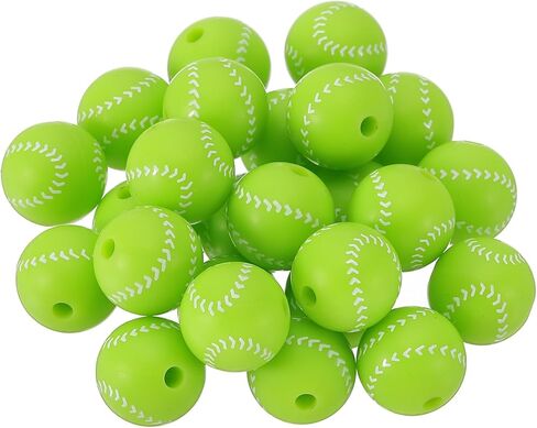 PATIKIL 25PCS Yellow Baseball Beads, 12mm Silicone Beads Sports Beads Bulk Ball Silicone Focal Beads for Pens Bracelets Making Keychain DIY Crafts Gift in Saudi Arabia