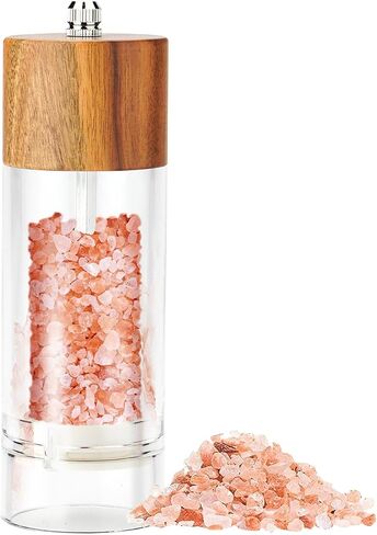 Premium Acrylic Salt and Pepper Grinder Set, Manual Salt and Pepper Mills- Wooden Shakers with Adjustable Ceramic Core-Oak 6in in Kuwait