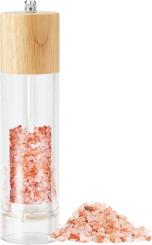 Premium Acrylic Salt and Pepper Grinder Set, Manual Salt and Pepper Mills- Wooden Shakers with Adjustable Ceramic Core-Oak 6in in Kuwait