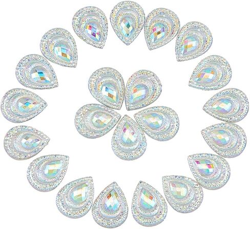 SUPERFINDINGS 100Pcs Clear Peacock Rhinestone 17.5x13mm Peacocks Tail Flat Back Resin Cabochon Teardrop Peacock Eye Flatback Rhinestone for DIY Jewelry Making Wedding Dress Decorations in Saudi Arabia