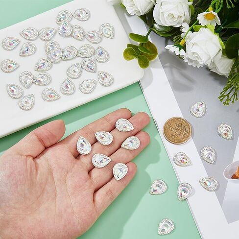 SUPERFINDINGS 100Pcs Clear Peacock Rhinestone 17.5x13mm Peacocks Tail Flat Back Resin Cabochon Teardrop Peacock Eye Flatback Rhinestone for DIY Jewelry Making Wedding Dress Decorations in Saudi Arabia