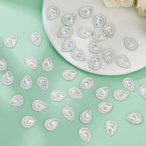 SUPERFINDINGS 100Pcs Clear Peacock Rhinestone 17.5x13mm Peacocks Tail Flat Back Resin Cabochon Teardrop Peacock Eye Flatback Rhinestone for DIY Jewelry Making Wedding Dress Decorations in Saudi Arabia