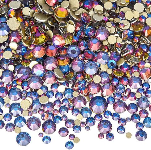 Blinginbox 1440pcs Flatback Rhinestones Glass Round Gems Crystals,Non Hotfix Rhinestones for Crafts Nail Art Clothes Shoes DIY Makeup Decorations(Blue Volcanic) in Saudi Arabia