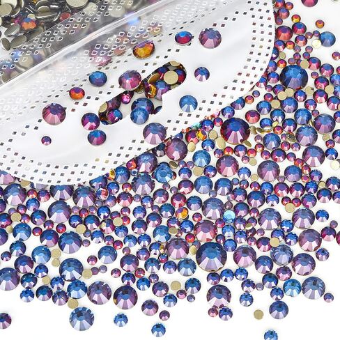 Blinginbox 1440pcs Flatback Rhinestones Glass Round Gems Crystals,Non Hotfix Rhinestones for Crafts Nail Art Clothes Shoes DIY Makeup Decorations(Blue Volcanic) in Saudi Arabia