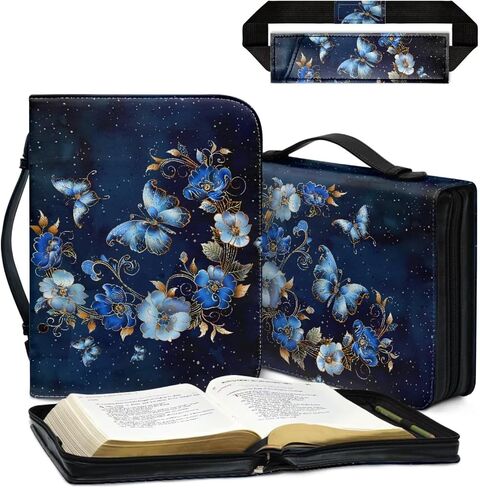 Pink Butterfly Leather Bible Cover Case Womens Bible Scripture Bag and Single Pen Holder Case 2 Piece Medium Size Bible Church Bag Flower Bible Covers in Kuwait