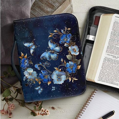 Pink Butterfly Leather Bible Cover Case Womens Bible Scripture Bag and Single Pen Holder Case 2 Piece Medium Size Bible Church Bag Flower Bible Covers in Kuwait