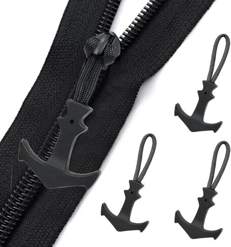 Honbay 6PCS Heavy Duty Anchor Shaped Nylon Zipper Pulls Zipper Tags Zipper Extension Replacement for Backpacks, Luggage Bags, Clothes (Black) in Saudi Arabia